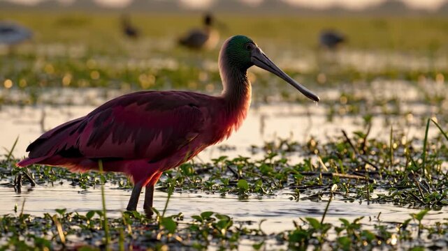 Reddish ibis wades through water