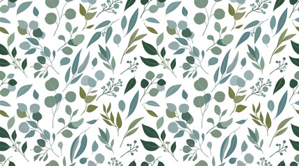 Calm botanical leaf pattern in green and blue hues for seamless wallpaper and decor designs. © Kyle