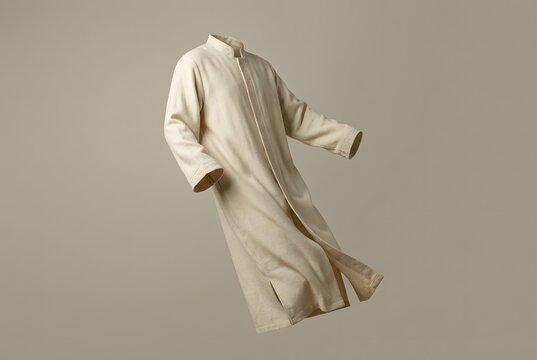 Floating Turkish Jubba Robe Isolated on Flat Color Background Islamic Fashion