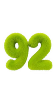 A fuzzy green number ninety two isolated on transparent background