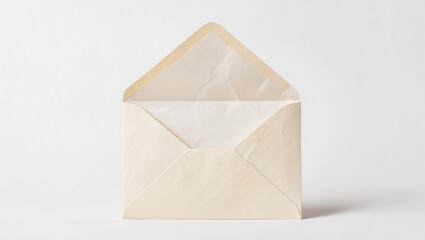 Open Beige Mail Envelope on White Background