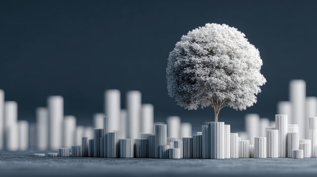 A green tree standing tall in an urban setting showcasing the interrelation of nature and city life for longevity