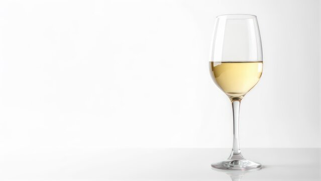 Elegant Glass of White Wine on a Clean White Background.