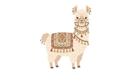 Fototapeta premium Colorful Llama with Vibrant Decorative Blanket.