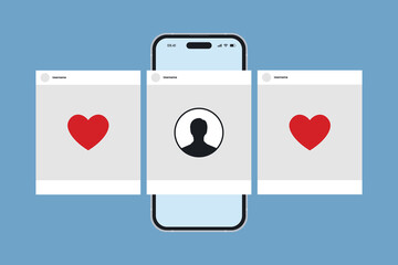 Social media post interface, social media audience engagement, Digital marketing on smartphone. Vector Illustration