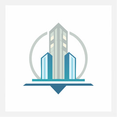 Naklejka premium Modern architectural design of skyscraper buildings within a circular emblem