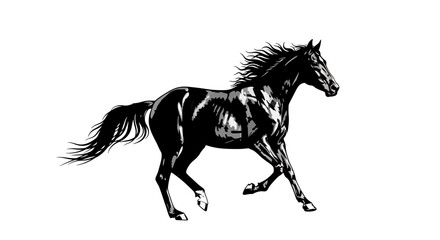 Black horse running with flowing mane and tail. © dailystock
