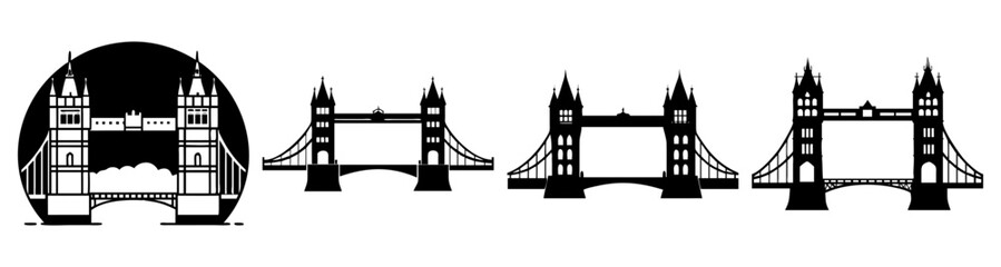 Obraz premium Iconic London landmarks line art illustration black and white vector set tourism travel cityscape