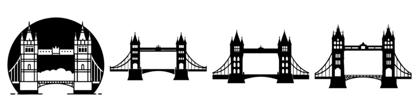 Iconic London landmarks line art illustration black and white vector set tourism travel cityscape