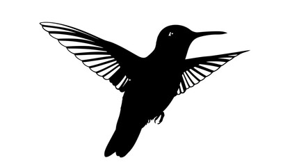 Black silhouette of a hummingbird in flight with wings spread. © dailystock