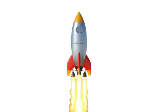 Colorful rocket ship soaring through space isolated on transparent background