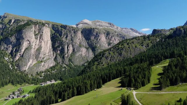 Aerial view of the village of Selva di Valgardena. South Tyrol, Italy