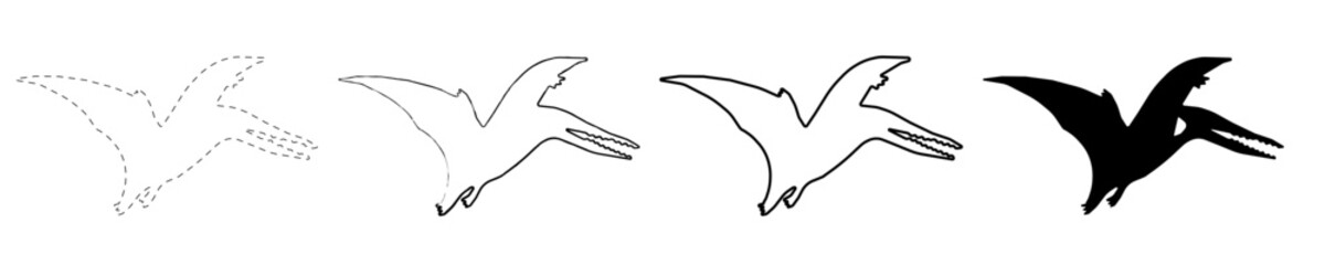 Set of black bird silhouettes Vector elements for design. Flying birds Pterodactly silhouettes on white background Vector illustration isolated bird flying tattoo design © Zul