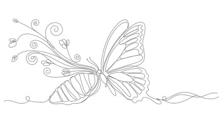Obraz premium Butterfly emerging from chrysalis, elegant one line drawing, nature transformation