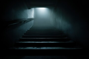 Fototapeta premium Dark stairs leading up through creepy fog
