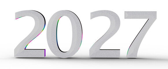 2027 text in 3D effect on a white background. Perfect for New Year greetings, business presentations, or futuristic conc © vegefox.com