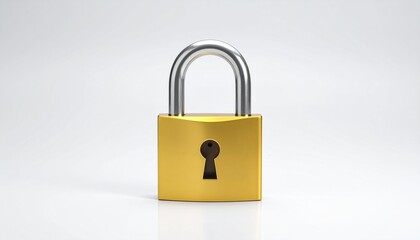 Gold Padlock Close Up on White Background Symbolizing Security and Protection in Business or Personal Life.