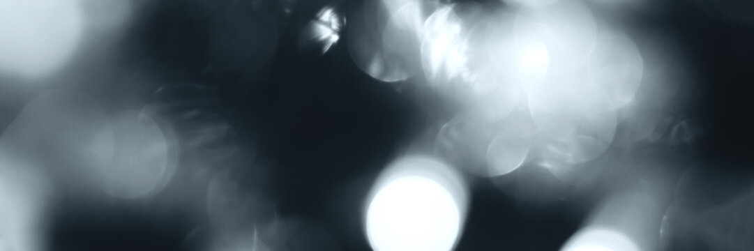 Blurred lights, gray, deep blue abstract background banner
