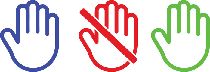 Fototapeta premium Hand gesture symbols indicating allowed, forbidden, and permitted actions in graphic design