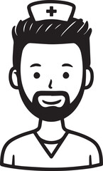 Fototapeta premium Hand Drawn Man as Nurse Black and White Avatar Illustration in Minimal Line Art Style Design