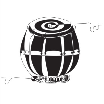 continuous line drawing traditional Bengali dhak drum minimalist one line vector