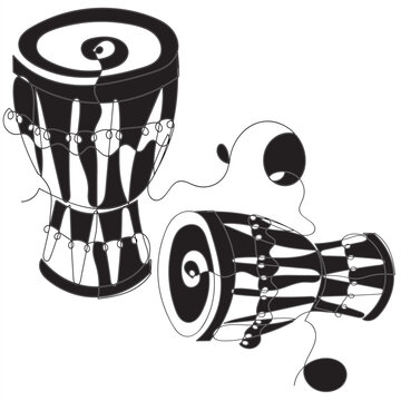 continuous line drawing traditional Bengali dhak drum minimalist one line vector