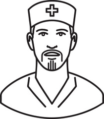 Obraz premium Hand Drawn Man as Nurse Black and White Avatar Illustration in Minimal Line Art Style Design