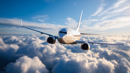 Fototapeta premium Jet Aircraft Flying Through Bright Blue Sky