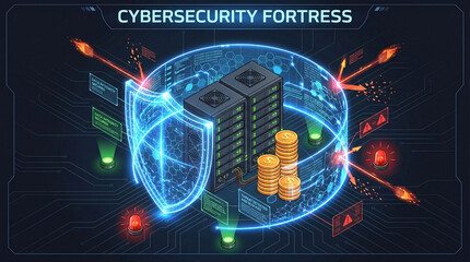 Obraz premium Digital shield dome text 