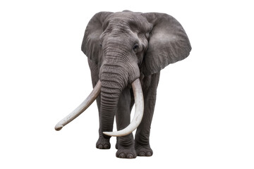 Fototapeta premium Majestic African elephant with impressive long tusks, standing gracefully, isolated on transparent background, powerful wildlife animal PNG