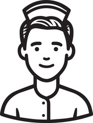 Obraz premium Hand Drawn Man as Nurse Black and White Avatar Illustration in Minimal Line Art Style Design