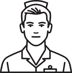 Obraz premium Hand Drawn Man as Nurse Black and White Avatar Illustration in Minimal Line Art Style Design