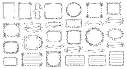 Elegant Floral Frames and Banners - Botanical Decoration Set. © Budi