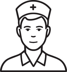 Obraz premium Hand Drawn Man as Nurse Black and White Avatar Illustration in Minimal Line Art Style Design