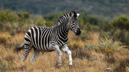 Fototapeta premium Striped horse runs in South African park.