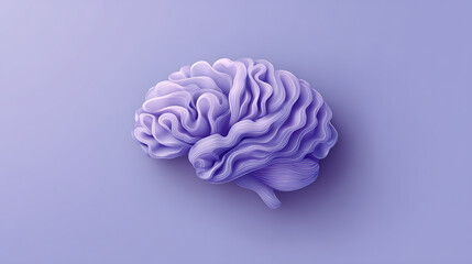 Abstract purple brain sculpture on soft gradient background