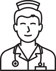 Obraz premium Hand Drawn Man as Nurse Black and White Avatar Illustration in Minimal Line Art Style Design