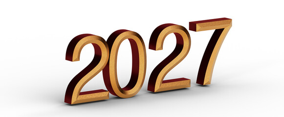 3D render of the year 2027 in gold and red. Ideal for New Year greetings, business, future, and financial projects. © vegefox.com