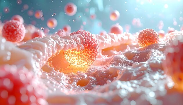 Microscopic view of cells, highlighting biological structures and processes.