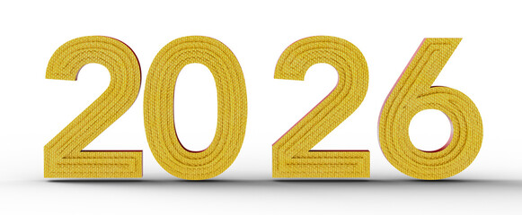 3D render of the year 2026, gold textured typography on a white backdrop. Perfect for new year, celebrations, and future © vegefox.com