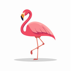 Vibrant Cartoon Flamingo Illustration Standing on One Leg, a Graceful Emblem of Tropical Avian Beauty