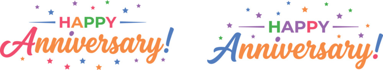 Happy Anniversary typography colorful stars celebration lettering