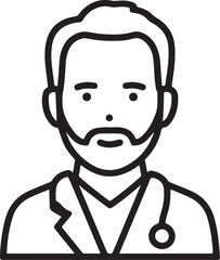 Obraz premium Hand Drawn Man as Nurse Black and White Avatar Illustration in Minimal Line Art Style Design