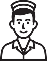 Obraz premium Hand Drawn Man as Nurse Black and White Avatar Illustration in Minimal Line Art Style Design