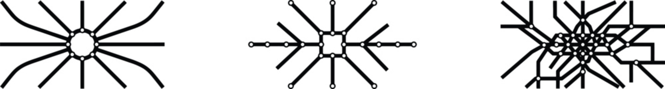 Network diagrams complex connections digital data communication technology, subway map illustration