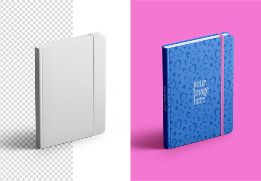 Notebook Cover with Rubber Band Mockup Isolated