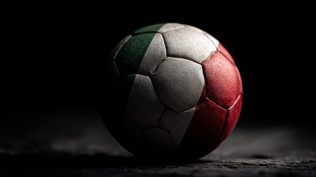 Moody Soccer Ball Inspired by Italian Flag in Dark HDR Lighting