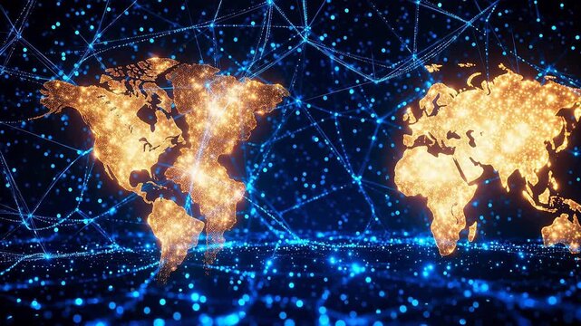 Global network map with glowing connections