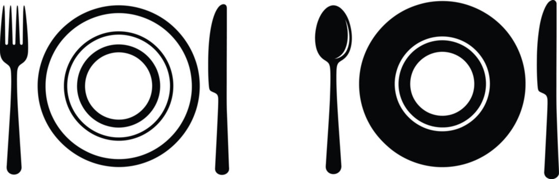 Table setting illustration with plate fork knife and spoon