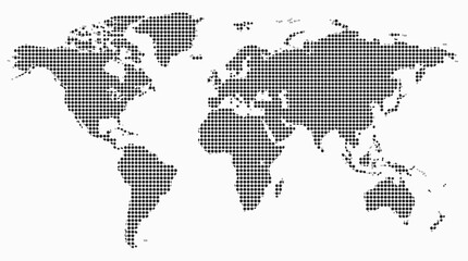 Abstract Dotted World Map Illustration, Minimalist Global Halftone Design for Connectivity and International Business, Vector Digital Geography Concept on White Background